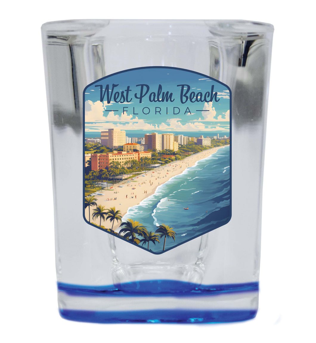 West Palm Beach Florida Design A Souvenir 2 Ounce Shot Glass Square Blue Base 4-Pack
