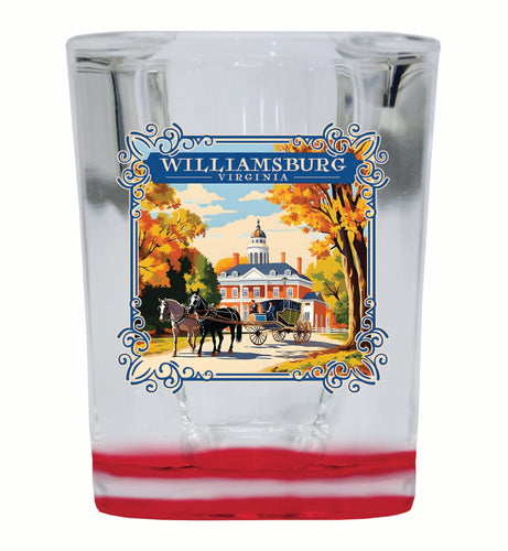 Williamsburg Virginia Governor's Palace Design Souvenir 2 Ounce Shot Glass Square Red Base 4-Pack