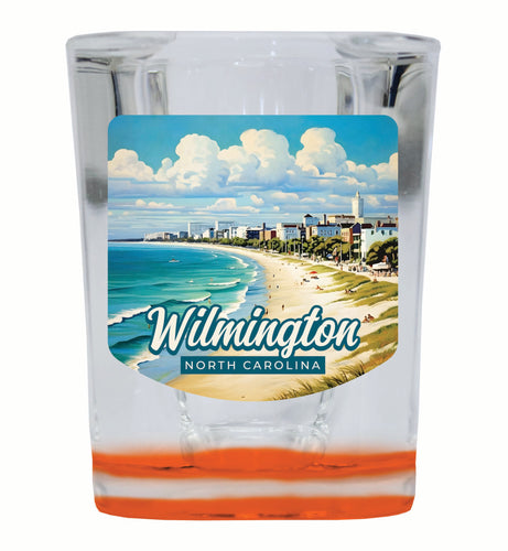 Wilmington North Carolina Beach Waves Design Souvenir 2 Ounce Shot Glass Square Orange Base 4-Pack
