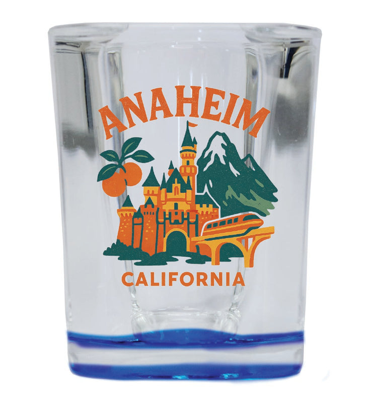 Anaheim California Vintage Design Souvenir 2 Ounce Shot Glass Square Blue Base