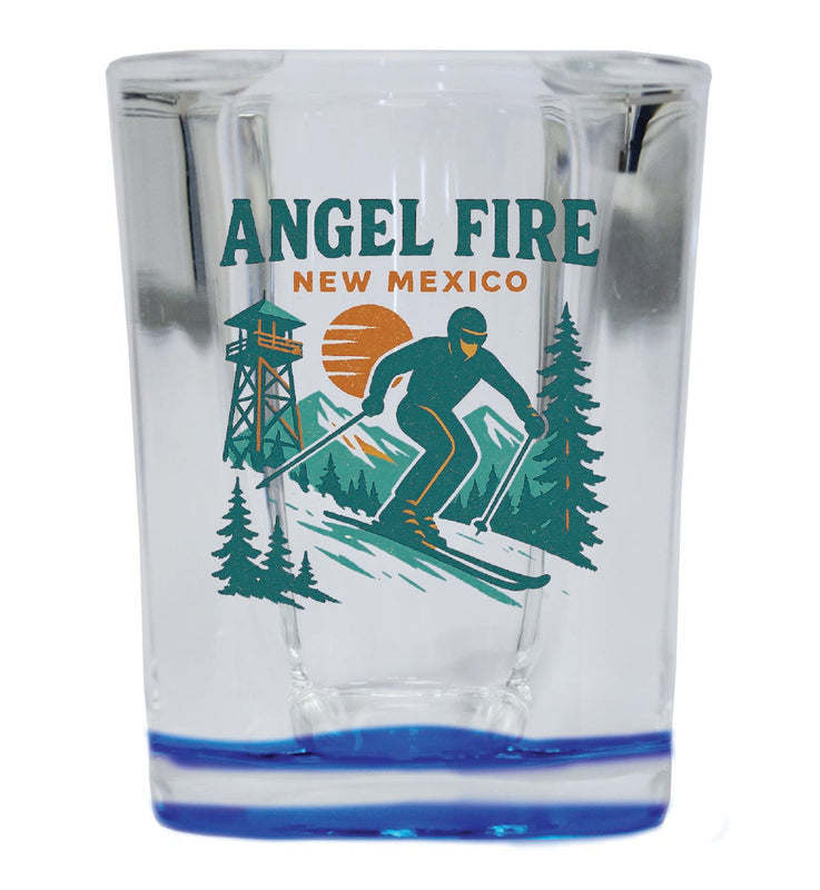 Angel Fire New Mexico Vintage Design Souvenir 2 Ounce Shot Glass Square Blue Base