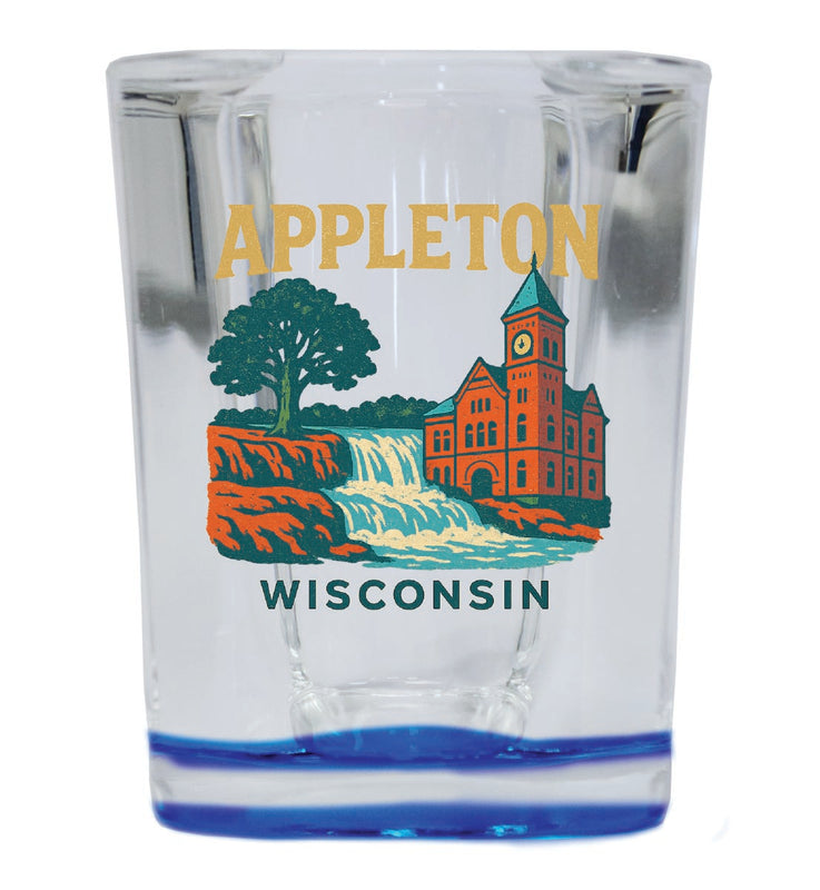 Appleton Wisconsin Vintage Design Souvenir 2 Ounce Shot Glass Square Blue Base