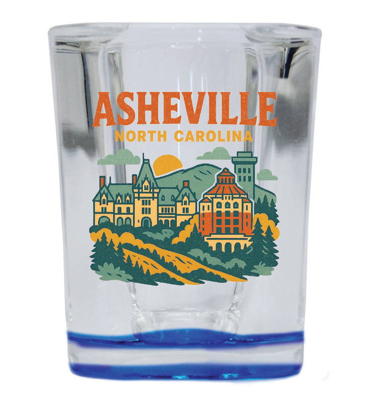 Asheville North Carolina Vintage Design Souvenir 2 Ounce Shot Glass Square Blue Base