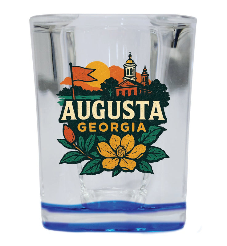 Augusta Georgia Vintage Design Souvenir 2 Ounce Shot Glass Square Blue Base