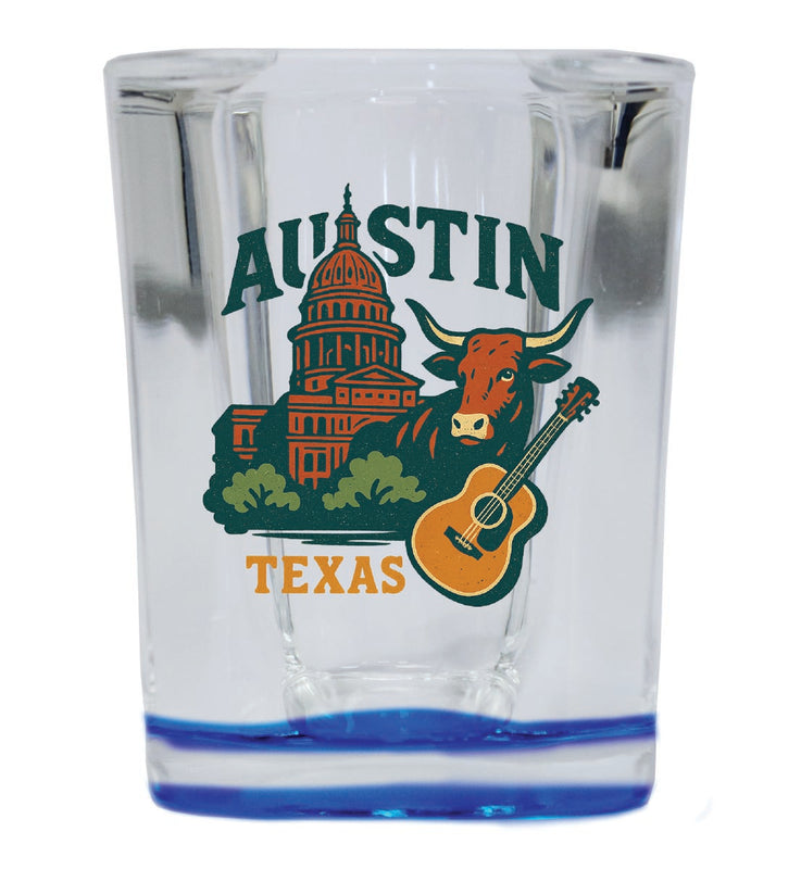 Austin Texas Vintage Design Souvenir 2 Ounce Shot Glass Square Blue Base