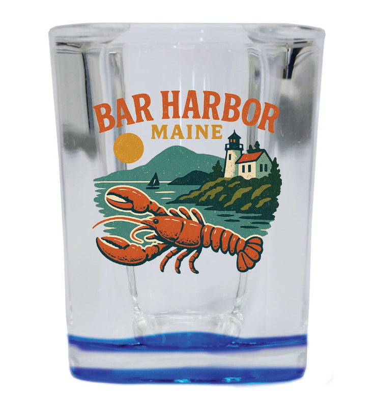 Bar Harbor Maine Vintage Design Souvenir 2 Ounce Shot Glass Square Blue Base