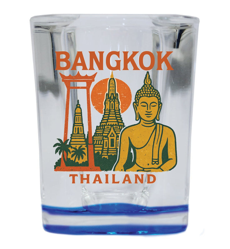Bangkok Thailand Vintage Design Souvenir 2 Ounce Shot Glass Square Blue Base