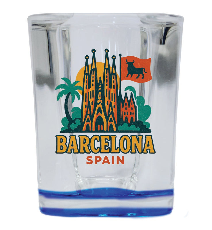 Barcelona Spain Vintage Design Souvenir 2 Ounce Shot Glass Square Blue Base