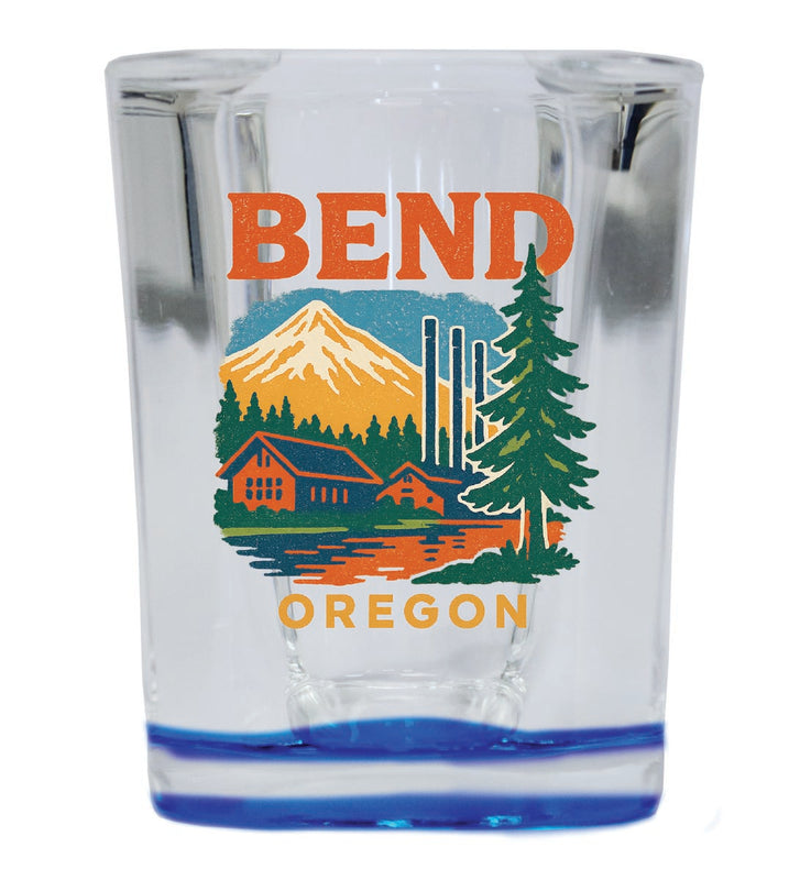 Bend Oregon Vintage Design Souvenir 2 Ounce Shot Glass Square Blue Base