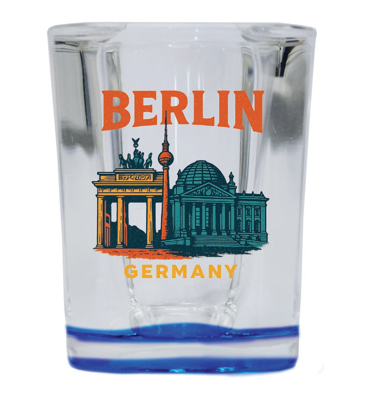 Berlin Germany Vintage Design Souvenir 2 Ounce Shot Glass Square Blue Base