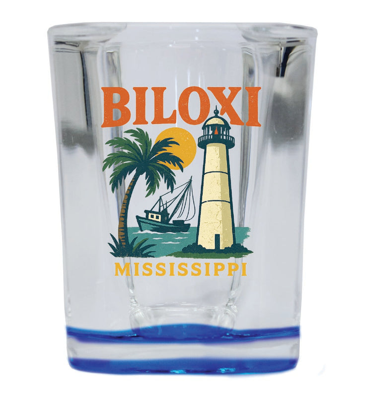 Biloxi Mississippi Vintage Design Souvenir 2 Ounce Shot Glass Square Blue Base