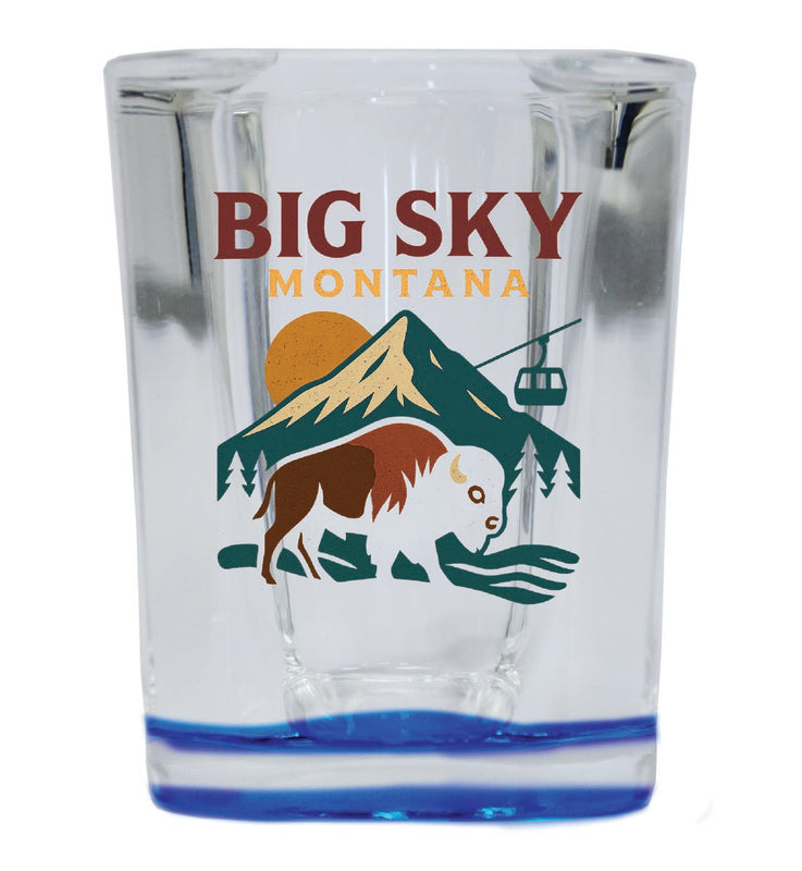Big Sky Montana Vintage Design Souvenir 2 Ounce Shot Glass Square Blue Base
