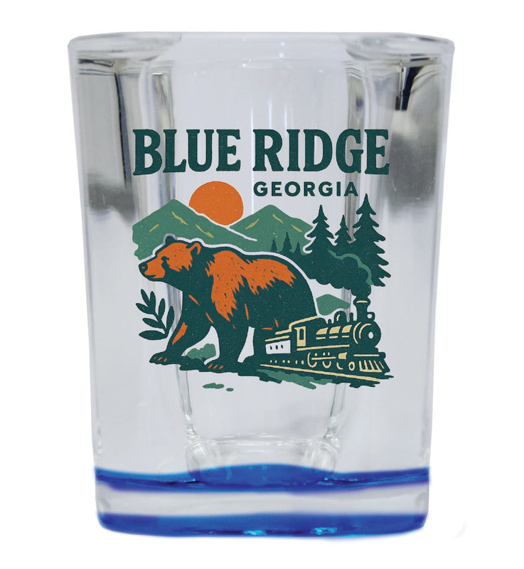 Blue Ridge Georgia Vintage Design Souvenir 2 Ounce Shot Glass Square Blue Base