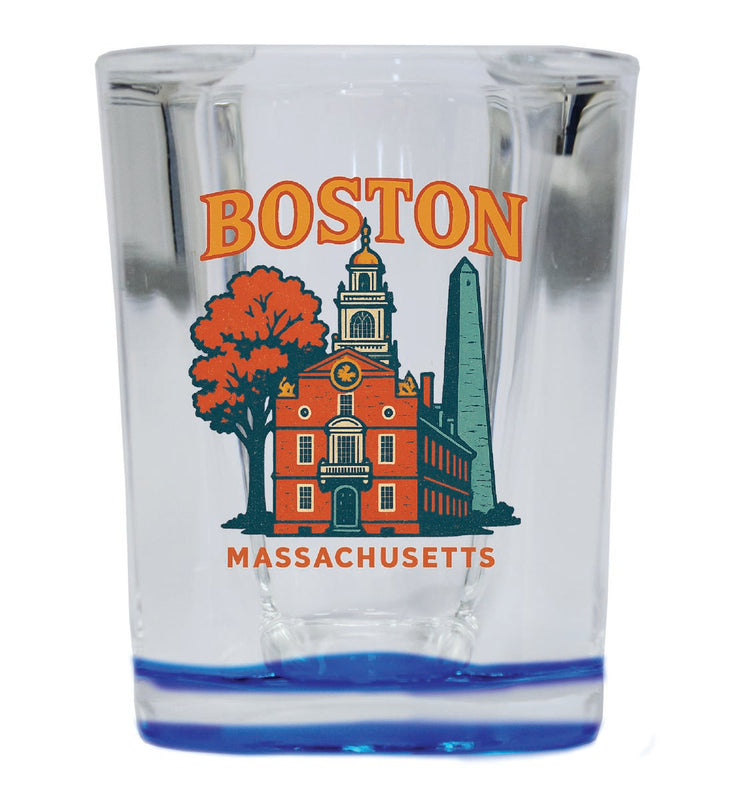 Boston Massachusetts Vintage Design Souvenir 2 Ounce Shot Glass Square Blue Base