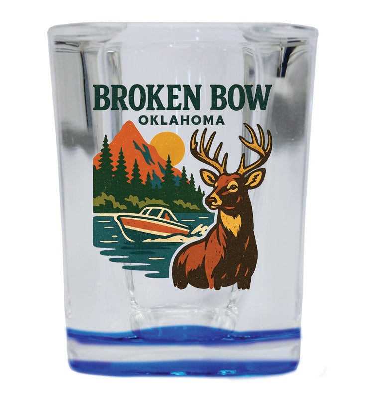Broken Bow Oklahoma Vintage Design Souvenir 2 Ounce Shot Glass Square Blue Base