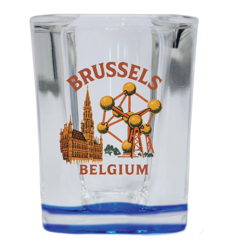 Brussels Belgium Vintage Design Souvenir 2 Ounce Shot Glass Square Blue Base