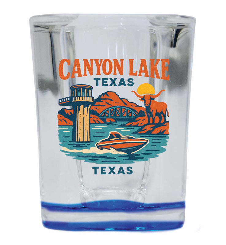 Canyon Lake Texas Vintage Design Souvenir 2 Ounce Shot Glass Square Blue Base