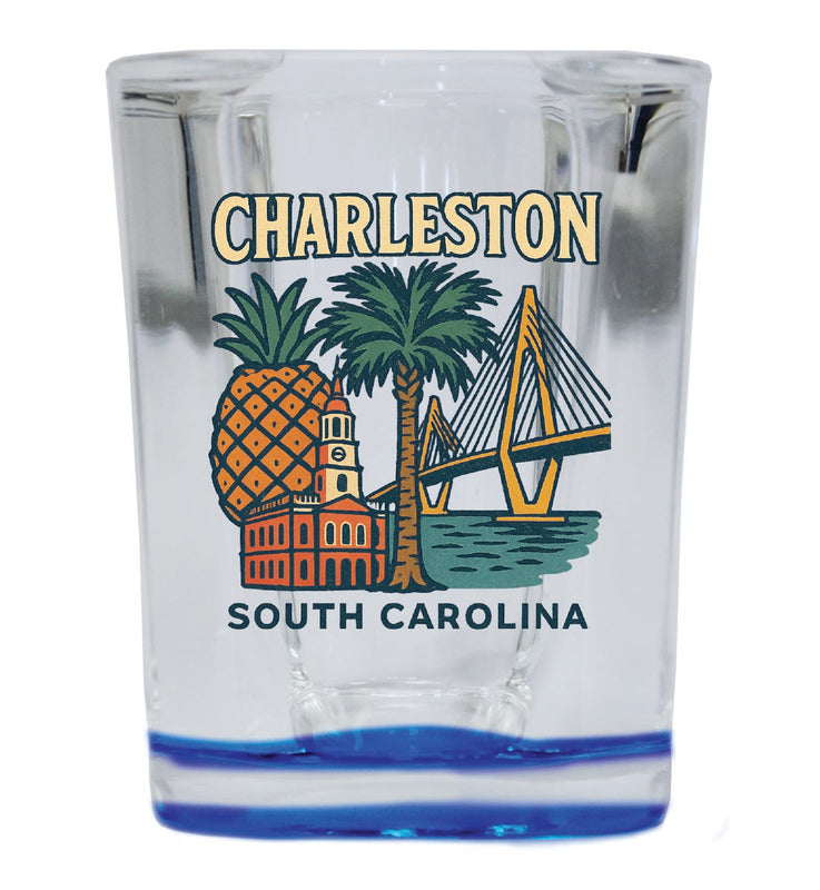 Charleston South Carolina Vintage Design Souvenir 2 Ounce Shot Glass Square Blue Base