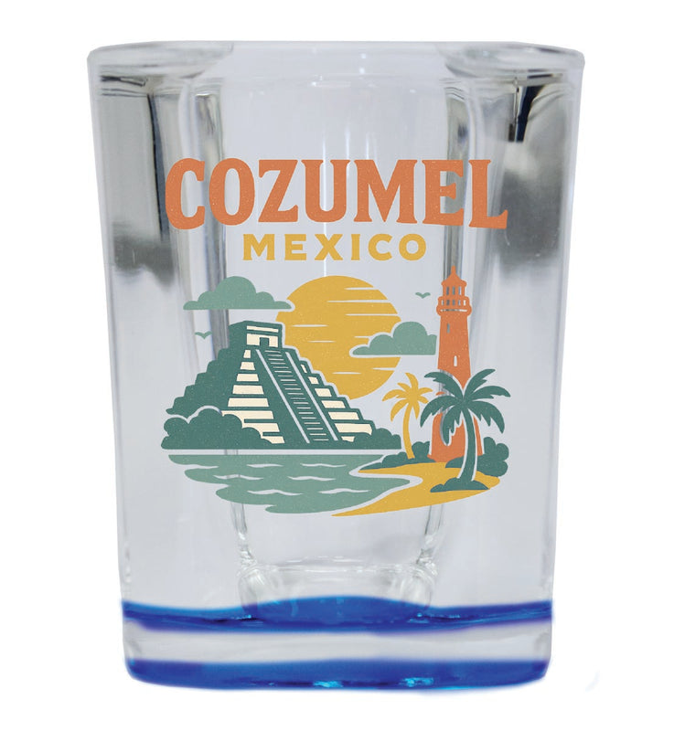Cozumel Mexico Vintage Design Souvenir 2 Ounce Shot Glass Square Blue Base