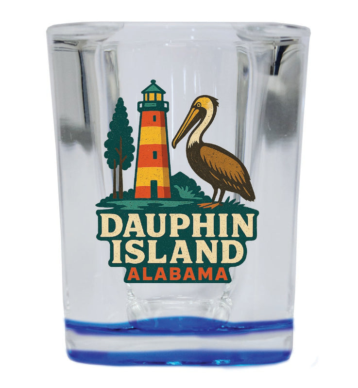 Dauphin Island Alabama Vintage Design Souvenir 2 Ounce Shot Glass Square Blue Base