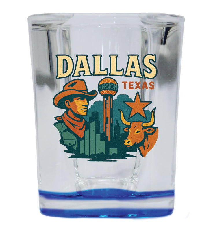 Dallas Texas Vintage Design Souvenir 2 Ounce Shot Glass Square Blue Base