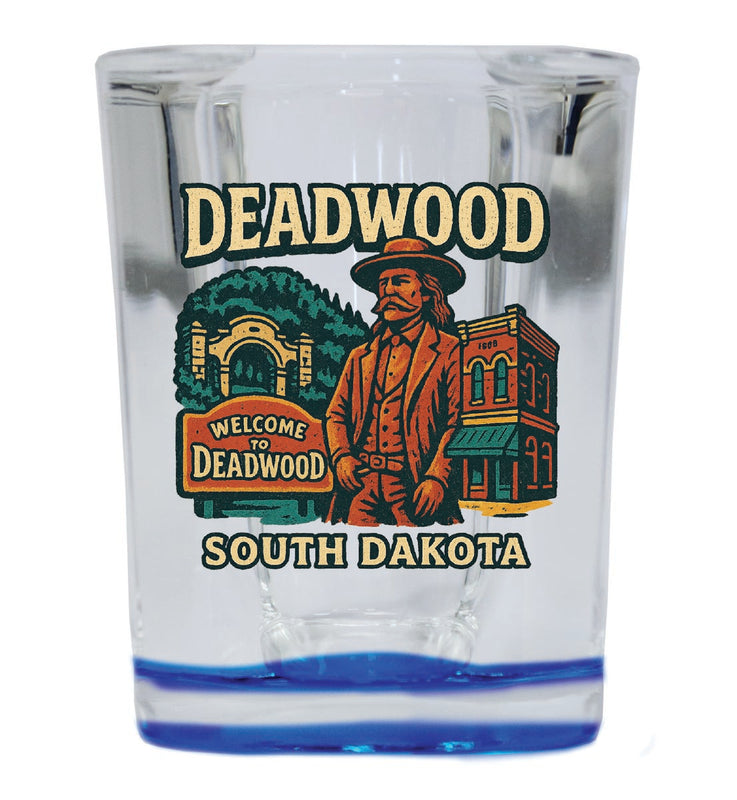 Deadwood South Dakota Vintage Design Souvenir 2 Ounce Shot Glass Square Blue Base