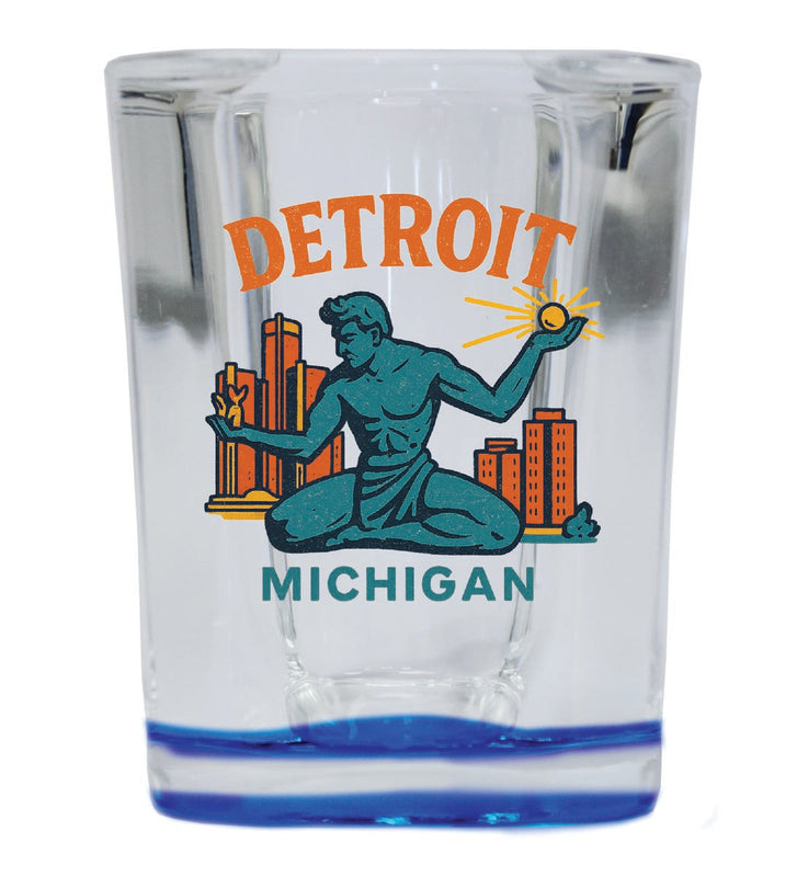 Detroit Michigan Vintage Design Souvenir 2 Ounce Shot Glass Square Blue Base