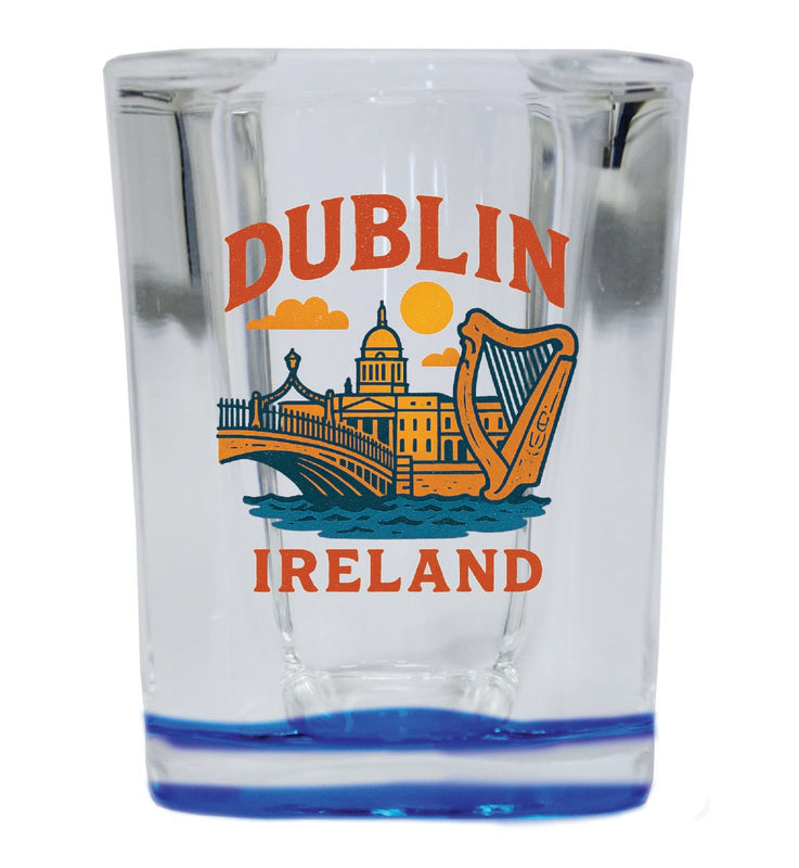 Dublin Ireland Vintage Design Souvenir 2 Ounce Shot Glass Square Blue Base