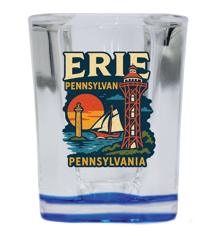 Erie Pennsylvania Vintage Design Souvenir 2 Ounce Shot Glass Square Blue Base