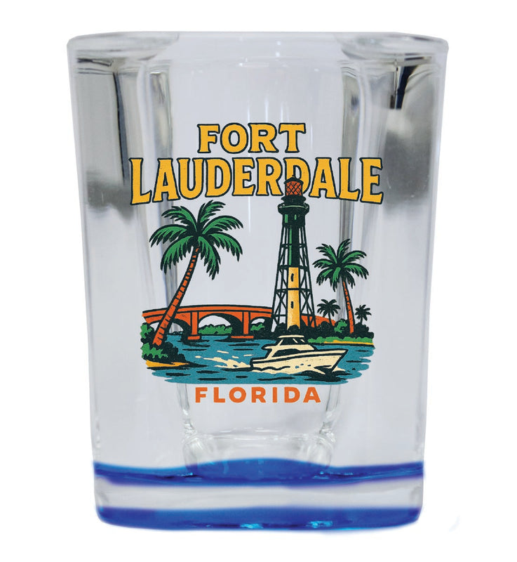 Fort Lauderdale Florida Vintage Design Souvenir 2 Ounce Shot Glass Square Blue Base