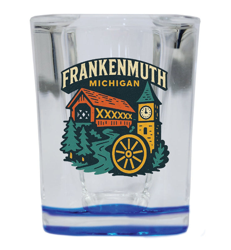 Frankenmuth Michigan Vintage Design Souvenir 2 Ounce Shot Glass Square Blue Base