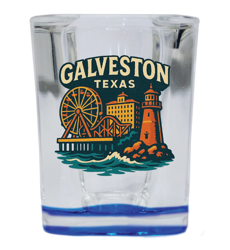 Galveston Texas Vintage Design Souvenir 2 Ounce Shot Glass Square Blue Base