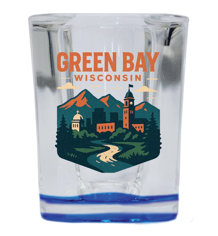 Green Bay Wisconsin Vintage Design Souvenir 2 Ounce Shot Glass Square Blue Base