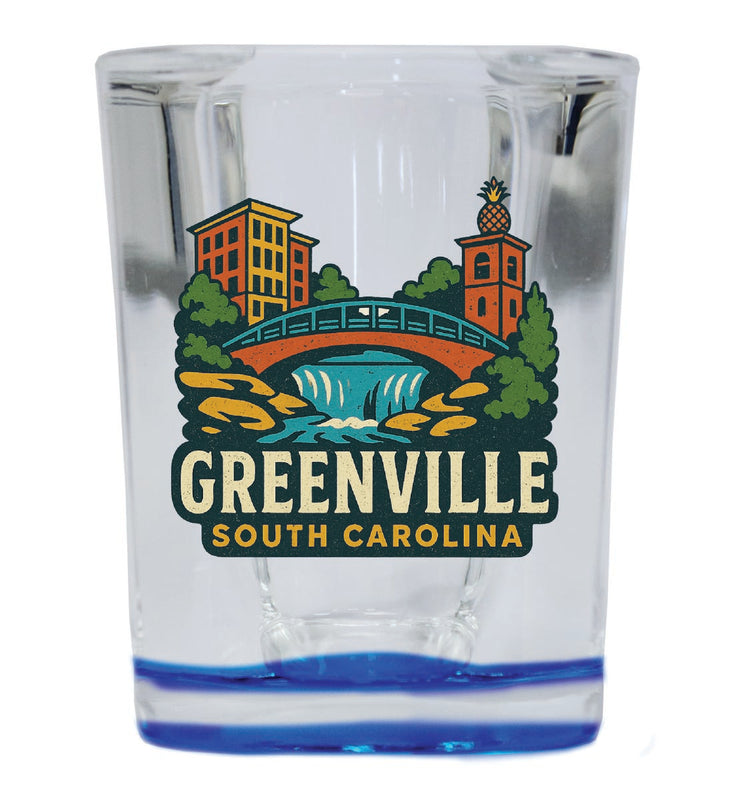 Greenville South Carolina Vintage Design Souvenir 2 Ounce Shot Glass Square Blue Base