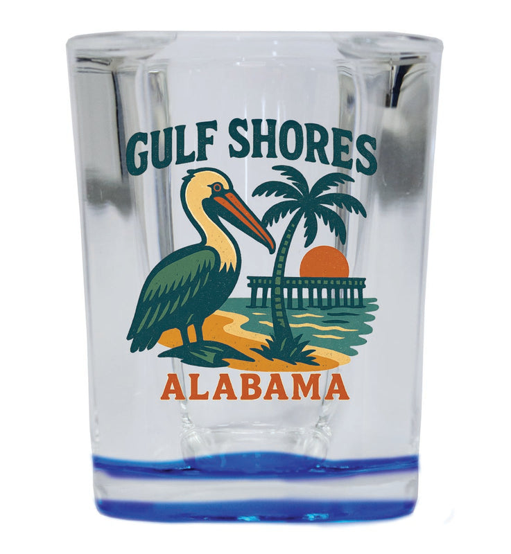 Gulf Shores Alabama Vintage Design Souvenir 2 Ounce Shot Glass Square Blue Base