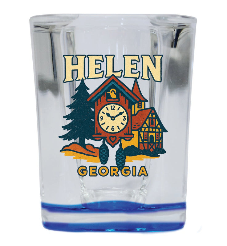 Helen Georgia Vintage Design Souvenir 2 Ounce Shot Glass Square Blue Base