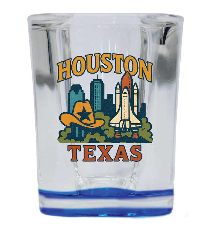 Houston Texas Vintage Design Souvenir 2 Ounce Shot Glass Square Blue Base