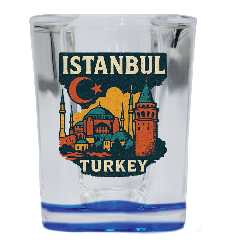 Istanbul Turkey Vintage Design Souvenir 2 Ounce Shot Glass Square Blue Base