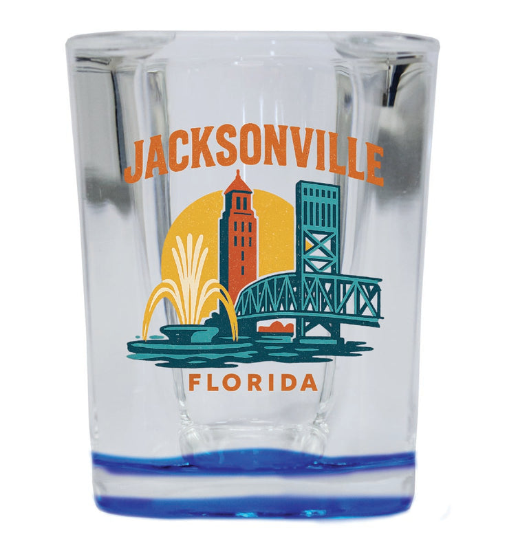Jacksonville Florida Vintage Design Souvenir 2 Ounce Shot Glass Square Blue Base