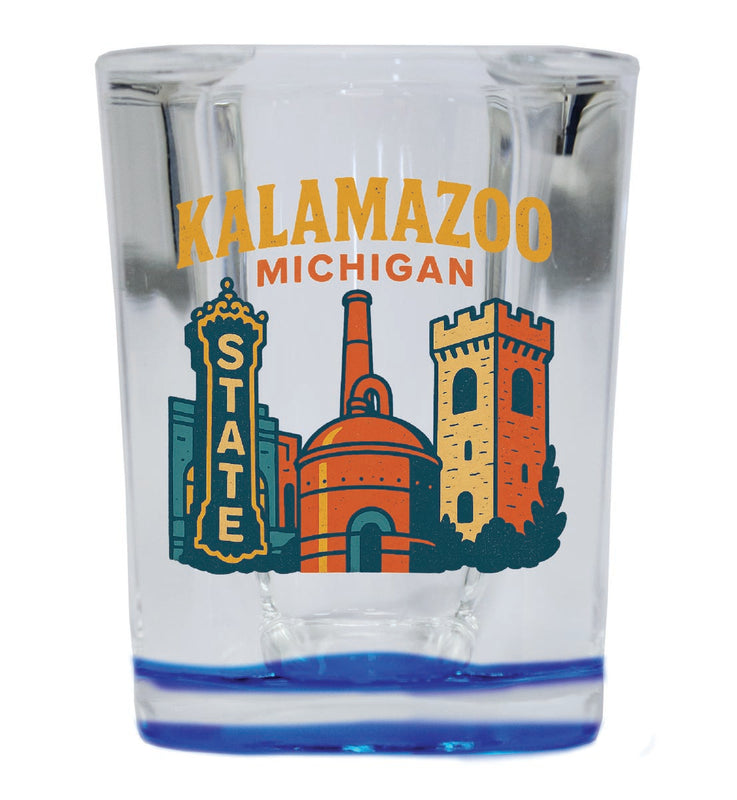 Kalamazoo Michigan Vintage Design Souvenir 2 Ounce Shot Glass Square Blue Base