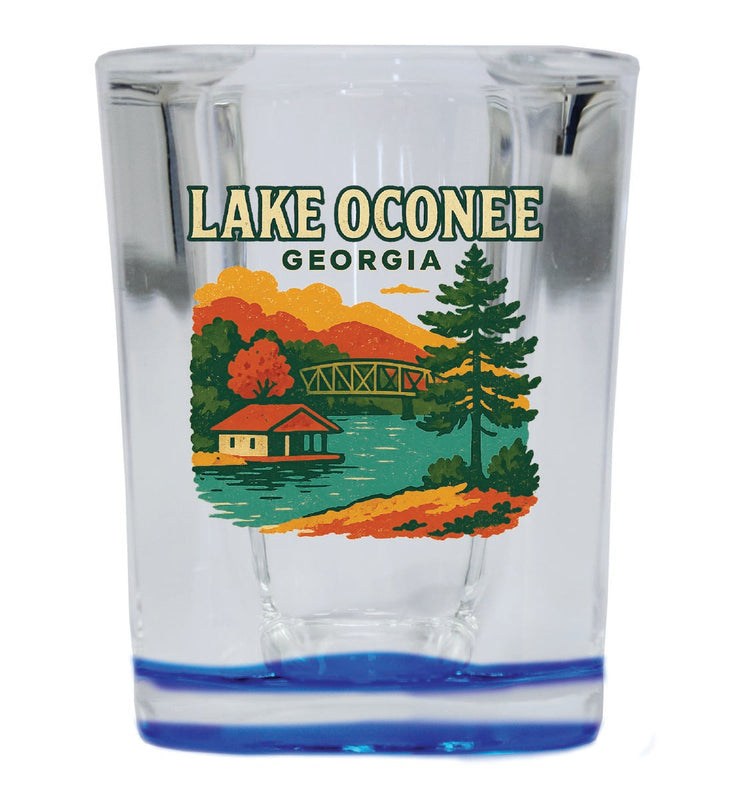 Lake Oconee Georgia Vintage Design Souvenir 2 Ounce Shot Glass Square Blue Base
