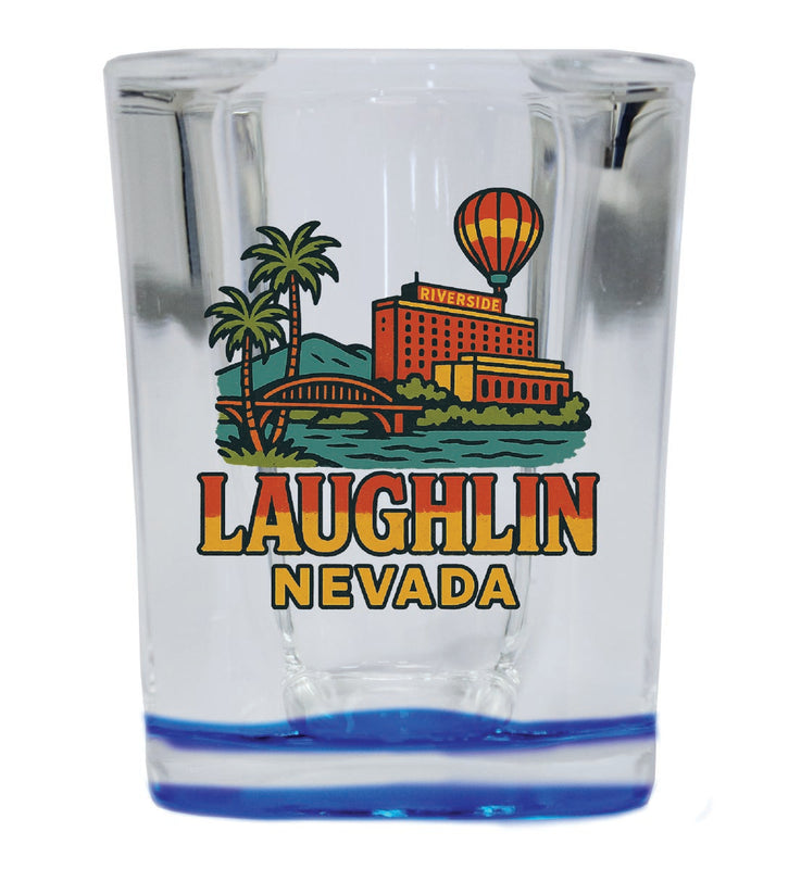 Laughlin Nevada Vintage Design Souvenir 2 Ounce Shot Glass Square Blue Base