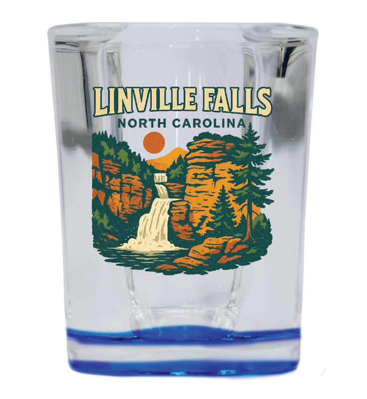 Linville Falls North Carolina Vintage Design Souvenir 2 Ounce Shot Glass Square Blue Base