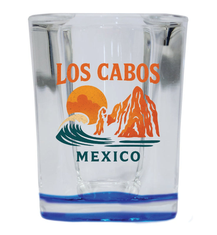 Los Cabos Mexico Vintage Design Souvenir 2 Ounce Shot Glass Square Blue Base