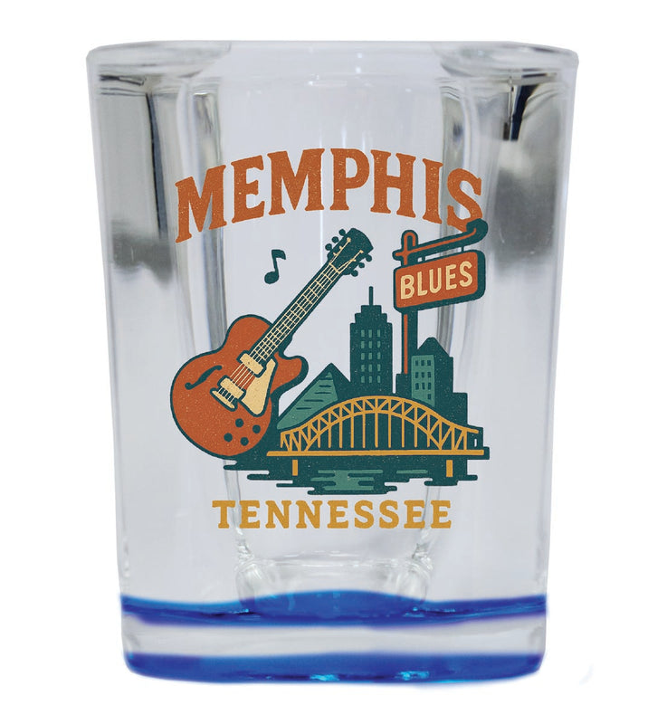 Memphis Tennessee Vintage Design Souvenir 2 Ounce Shot Glass Square Blue Base