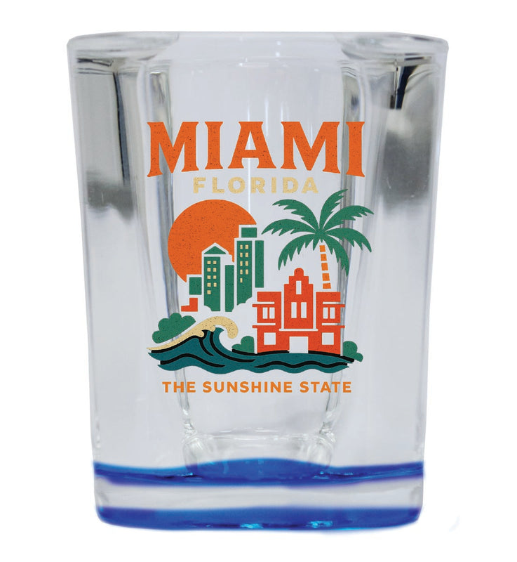 Miami Florida Vintage Design Souvenir 2 Ounce Shot Glass Square Blue Base