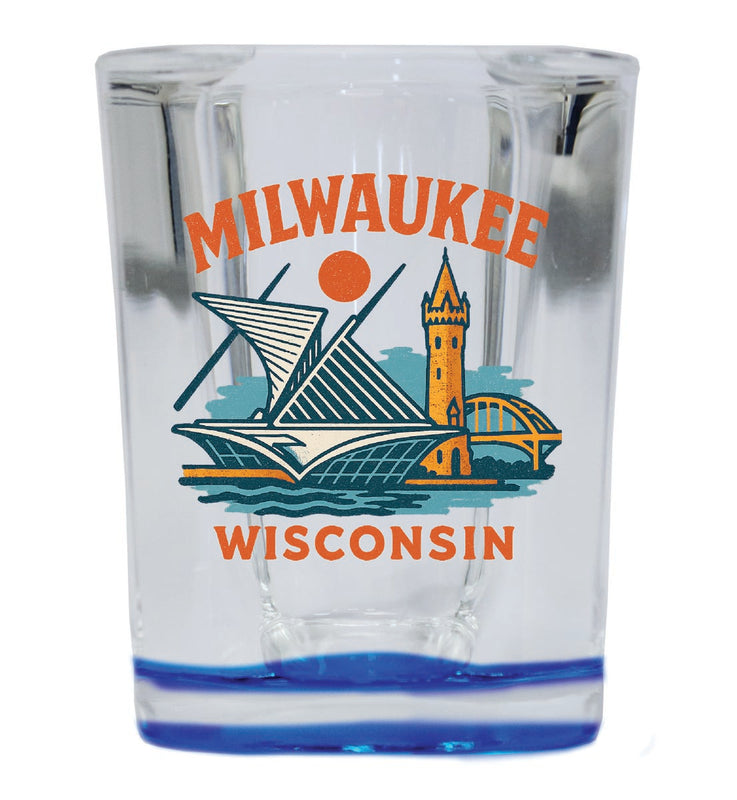 Milwaukee Wisconsin Vintage Design Souvenir 2 Ounce Shot Glass Square Blue Base