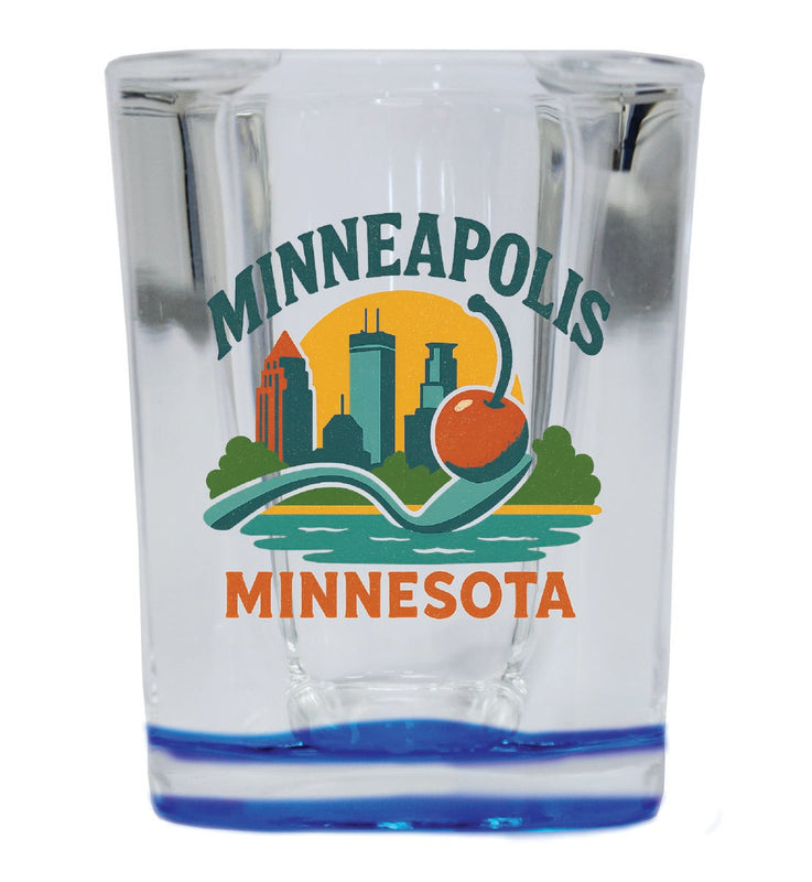 Minneapolis Minnesota Vintage Design Souvenir 2 Ounce Shot Glass Square Blue Base