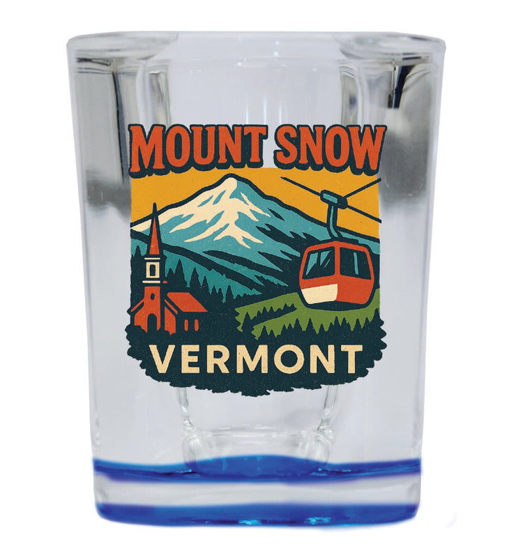 Mount Snow Vermont Vintage Design Souvenir 2 Ounce Shot Glass Square Blue Base
