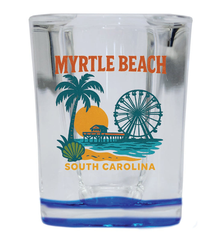 Myrtle Beach South Carolina Vintage Design Souvenir 2 Ounce Shot Glass Square Blue Base